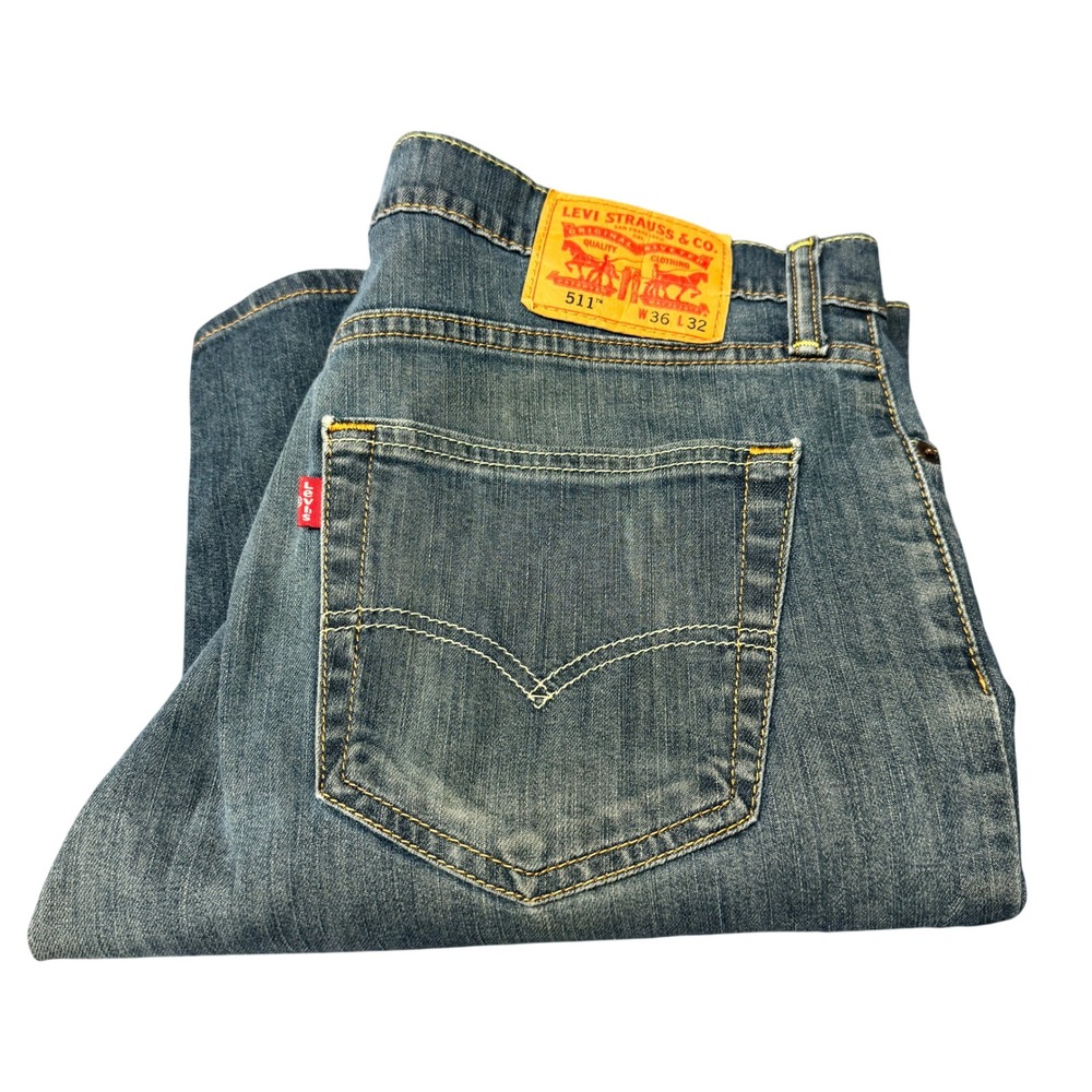Levi's 511 Jeans Mens 36x32 (36x30 ACTUAL) Slim Fit Blue Denim Classic Faded